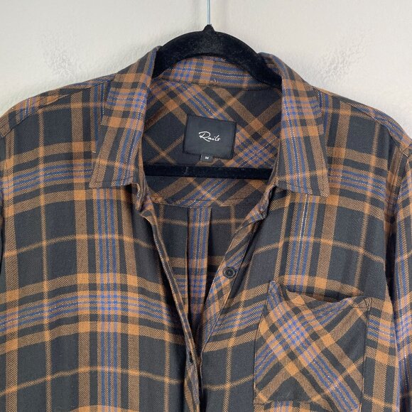 Rails Womens Medium Hunter Camel Black Lurex Plaid Shirt Metallic Button Up Top - Picture 6 of 12